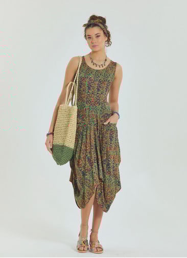 Pera Patterned Sleeveless Paisley Tie Waist Dress